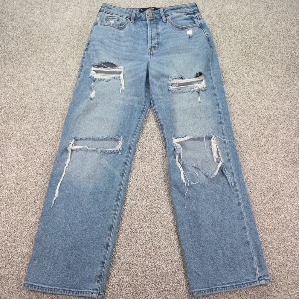 Hollister Ultra High-Rise Vintage Straight Distressed Jeans Blue 5R W27 L27